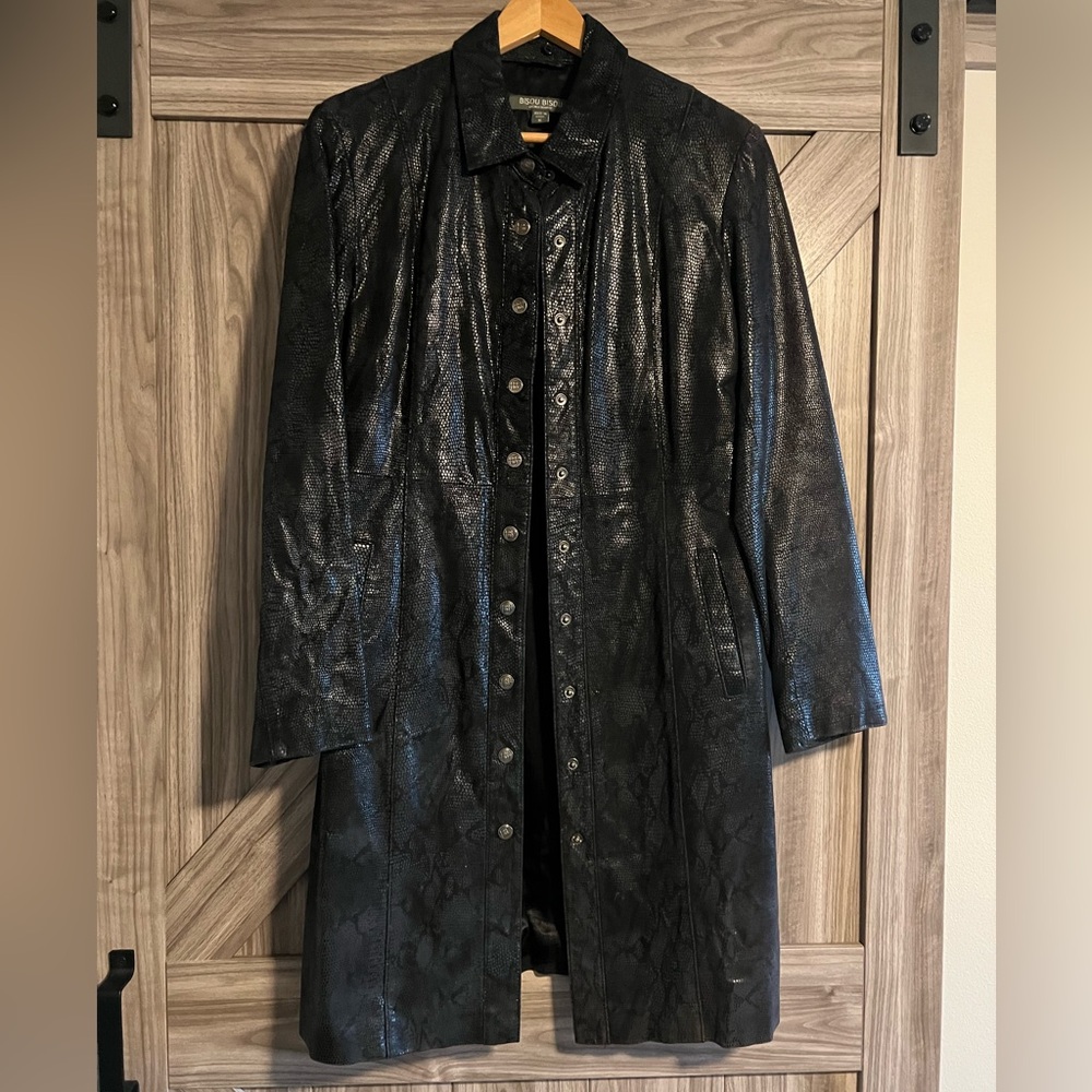 Snakeskin embossed leather Trench Coat